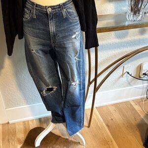 AG vintage, high-rise, tapered leg, distressed jeans